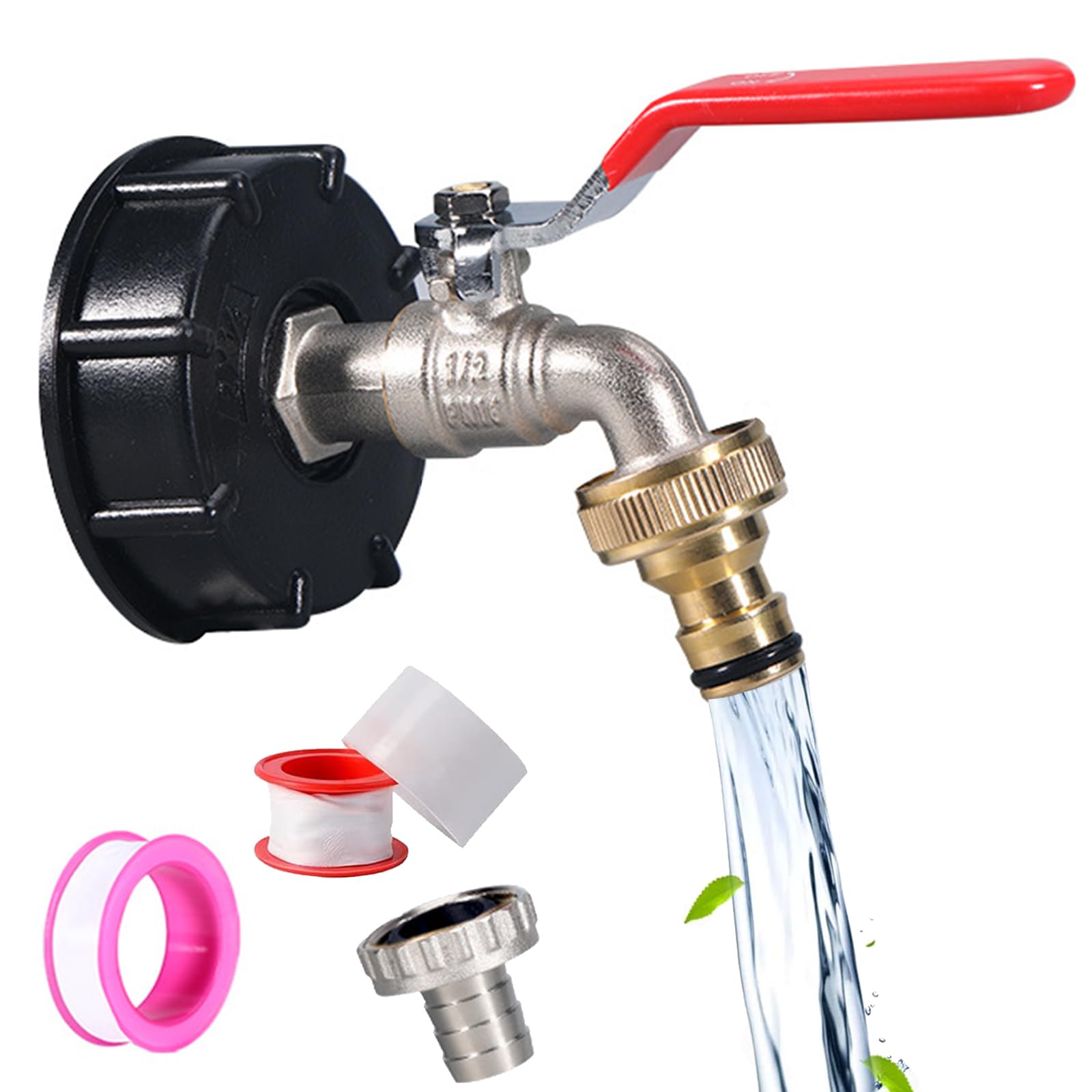 SANTUO 1/2" Leakproof Brass IBC Tank Fittings IBC Tank Adapter IBC Tap for S60x6 Water Storage Tank Tap Tank Garden Hose Connector Replace Valve Fitting Parts (1/2)