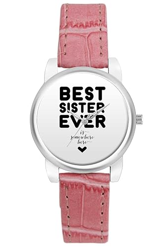 Women's Watch, BigOwl Best Sister Ever is Somewhere Here Quirky Typography Designer Analog Wrist Watch for Women - Gifts for her