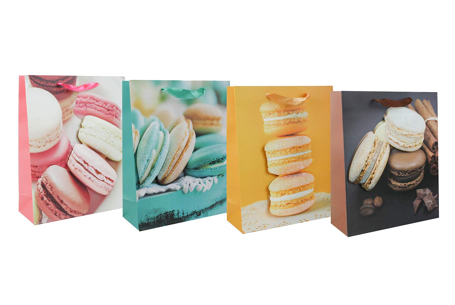 Emartbuy Luxury Gift Bag Strong Laminated Paper Mixed Colours (Set of 4-3D Macaroons)