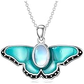OUTANG Butterfly Necklace for Women 925 Sterling Silver Moonstone Green Butterfly Animal Pendant Ladies Jewelry Gifts