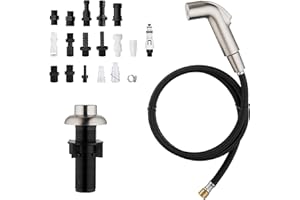 HOUTINGMAAN Kitchen Sink Sprayer Replacement - Houtingmann Kitchen Side Sprayer with Hose and Holder, Kitchen Sprayer with 17 Adapters, Brushed Nickel