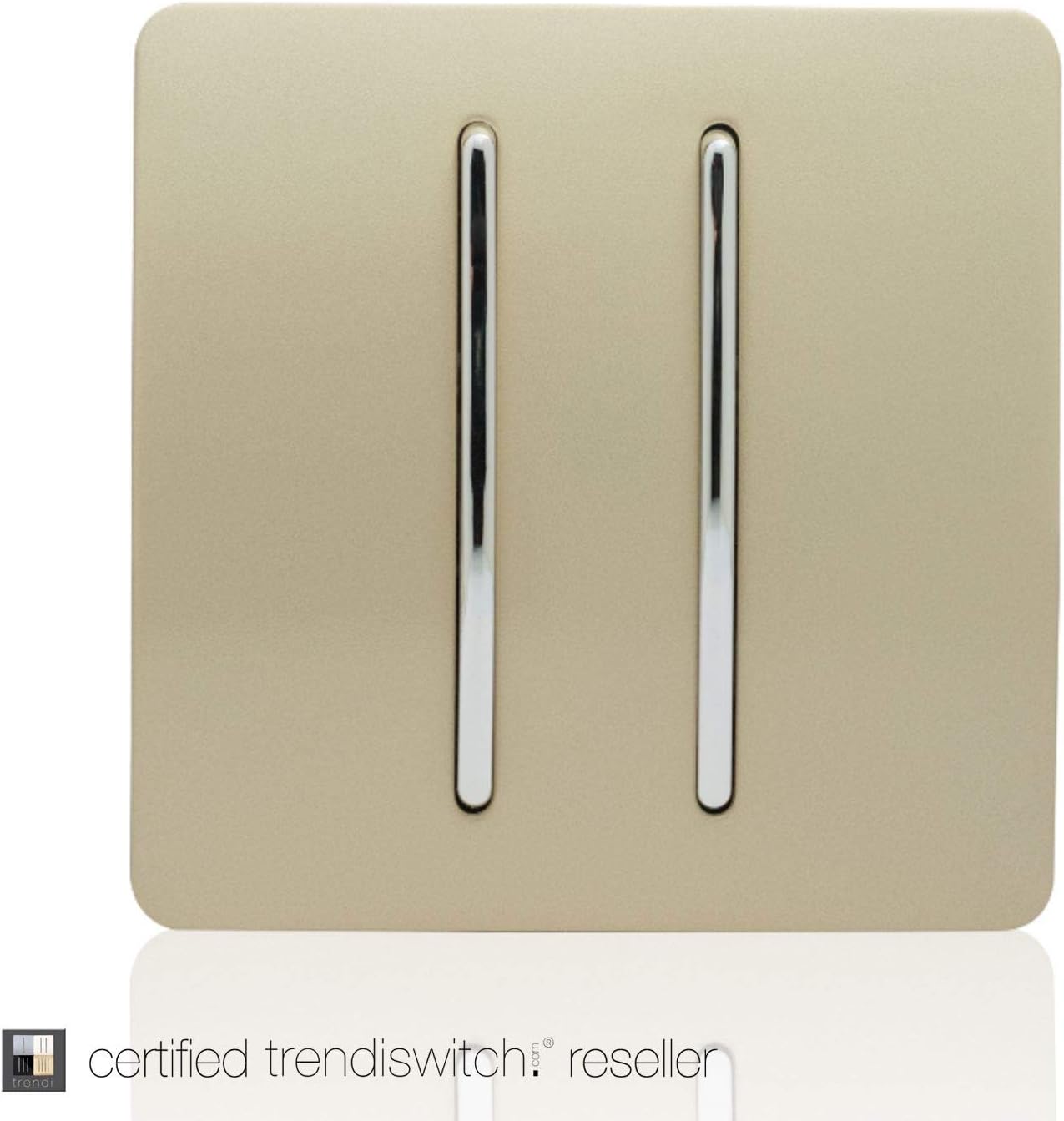 Trendi 2 Gang 2 Way 240V Screwless Raised Front Plate Plastic Artistic Modern Glossy 10 Amp Chrome Rocker Single Electrical Wall Light Switch Champagne Gold