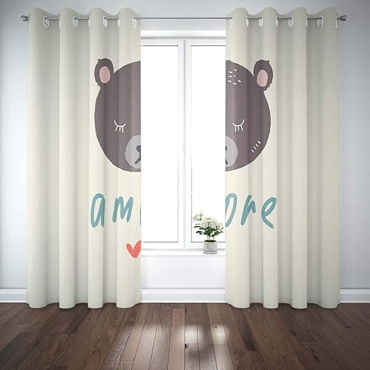 Amazon Com Douecish Bay Window Curtains Cafe Window Curtains Kitchen Window Curtains 52x84 Inch 2 Panels Clip Art Bear Love Written Animal Cute Character Window Curtains For Living Room Country Window Curtains Home