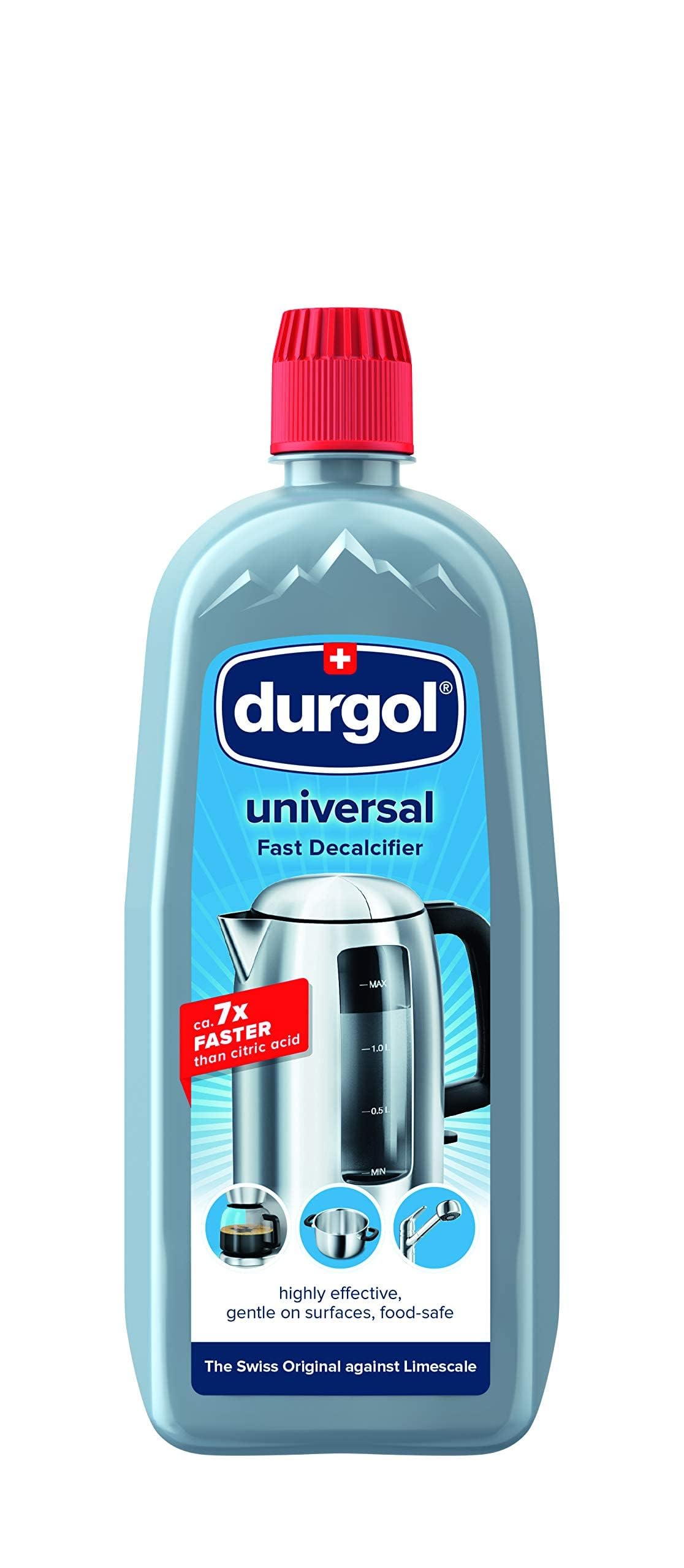 Durgol Universal Power Fast Descaler for Coffee Machines, Shower Heads, Pots, Kettles and Water Tap Filters, All Purpose Decalcifier and Limescale Remover, 750ml