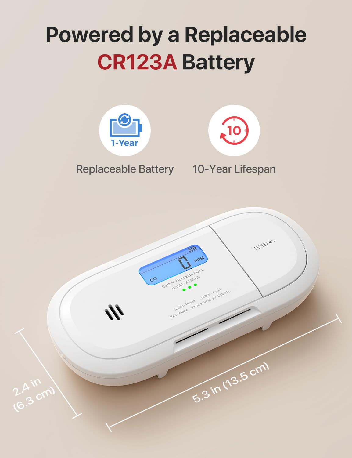 X-Sense Smart Carbon Monoxide Detector, Wi-Fi CO Detector, Real-Time Push Notifications via X-Sense Home Security App, Replaceable Battery,XC04-WX