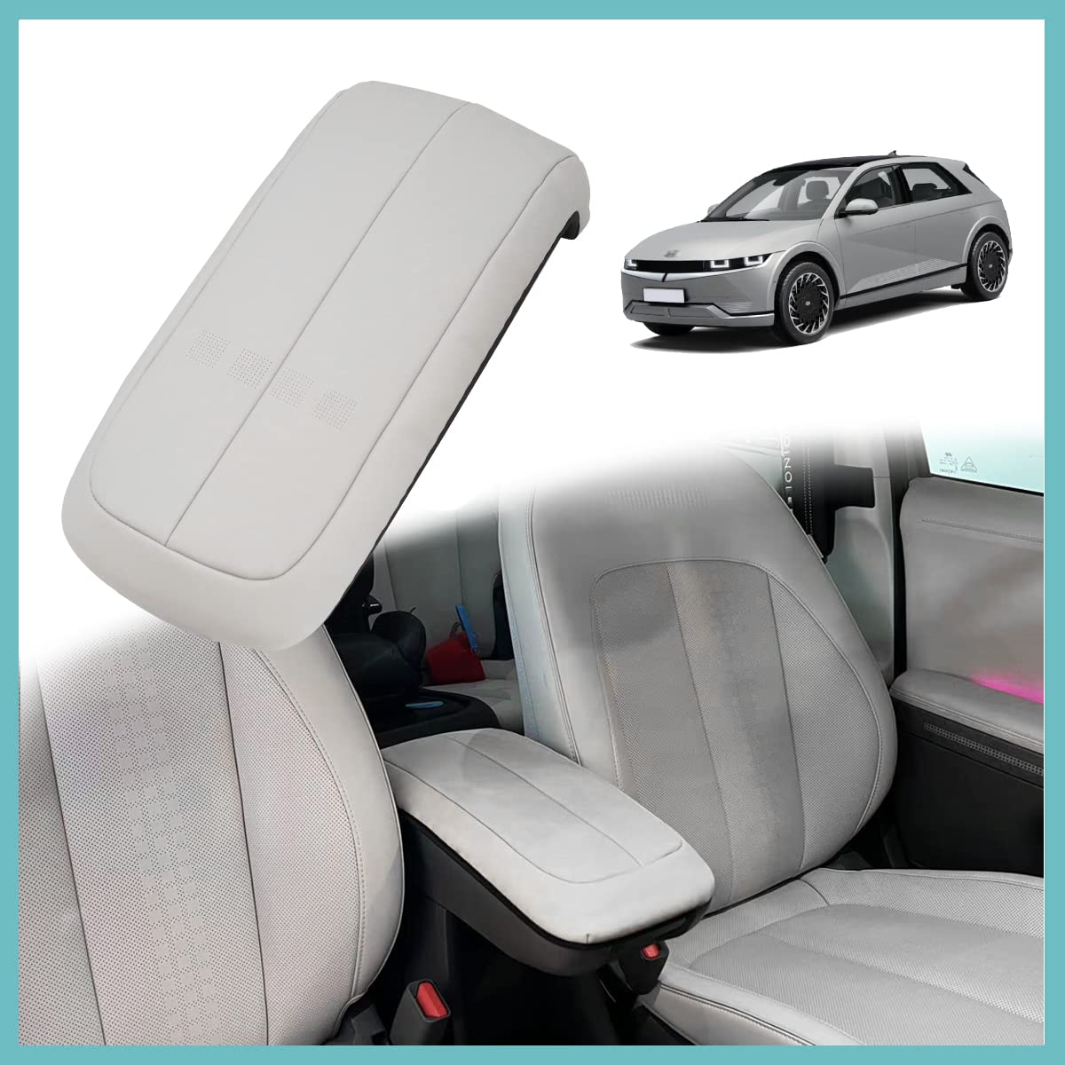 Photo 1 of BestEvMod for Ioniq5 Center Console Armrest Pad Cover Morse Code Design Extra Soft Microfiber Leather Waterproof Protector Fit for Hyundai Ioniq 5 2021-2025 (Light Brown)