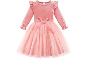 Patgoal Toddler Girls Tutu Dresses Velvet Tulle Dress with Sequin Long Sleeve Holiday Party Fall Winter Dress 2-7Y
