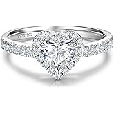 AGVANA Eternal Heartbeat 0.5-1.3 Ct. Tw. Lab Grown Diamond Halo Heart Engagement Ring in Sterling Silver (0.3-1 Carat Main Stone) Promise Anniversary Wedding Ring for Women (D-E Color, VS Clarity)