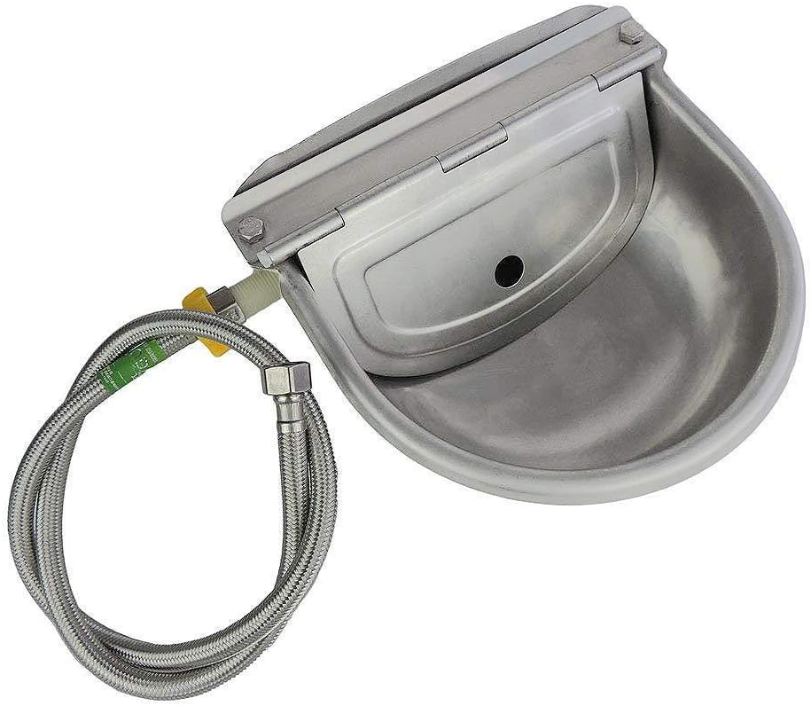Automatic Water Feeder Trough Bowl with Pipe for Cattle Horse Goat Sheep Dog Animals Stainless Pet Livestock Tool