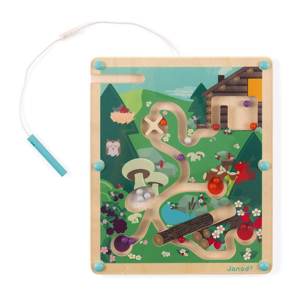 Janod - Wooden Forest Magnetic Ball Labyrinth - Develops Fine Motor Skills and Concentration - Dimensions: 21 X 25 cm - FSC-certified - Suitable for ages 2 and up. - J05311