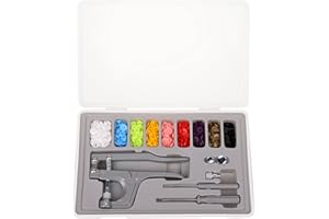 LBTEE Plastic Snap Fastener Kit with Plier Screwdriver Awl and Storage Case, 100 Sets Snaps, 9 Colors T5 Buttons, 12mm Cap. Snap Plier for T3(10mm), T5(12mm), T8(15mm) Buttons, Grey