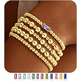 Turandoss 5PCS Birthstone Bracelets for Women, Dainty Layered Emerald 14K Gold Plated Beaded Birthstone Bracelets Set Trendy Waterproof Stackable Jewelry Birthday Gifts for Women Girls