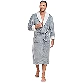 RONGTAI Men's Plush Long Bathrobe, Soft and Warm, Full Length, Shawl Collar, Fleece