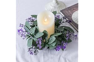 RSACCSKY 2 Pcs Candle Rings Wreaths Spring Artificial Eucalyptus Lanvender Candle Holder Mini Wreaths 10" for Easter Holiday Home Kitchen Table Centerpiece (Purple)