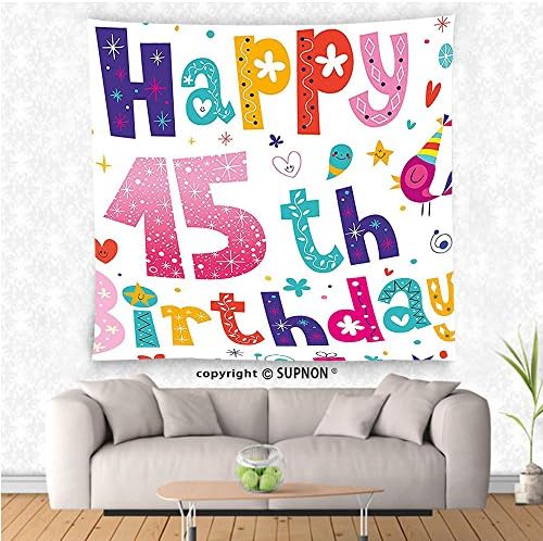 SUPNON custom tapestry 15th Birthday Decorations Tapestry Girlish Design Teenager Cartoon Style Cute Figures Birds Flowers Wall Hanging for Bedroom Living Room Dorm Multicolor