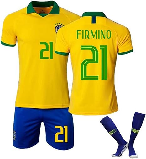 Amazon Co Jp ジュニア サッカーユニフォーム子供大人用 ファーミノ 背番号21 Firmino 19 ブラジルホームとアウェイサッカージャージ 上下セットジャージとソックス 黄 白い サッカージャージ Tシャツ半ズボン サッカーウェア レプリカマッチ トレーニングチーム