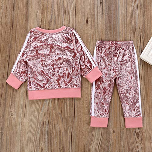 1-6Y Girls Velvet Sweatshirt Tops + Pants Fashion Sports Tracksuit Clothes Set (2-3T, Pink) - Thumbnail 2