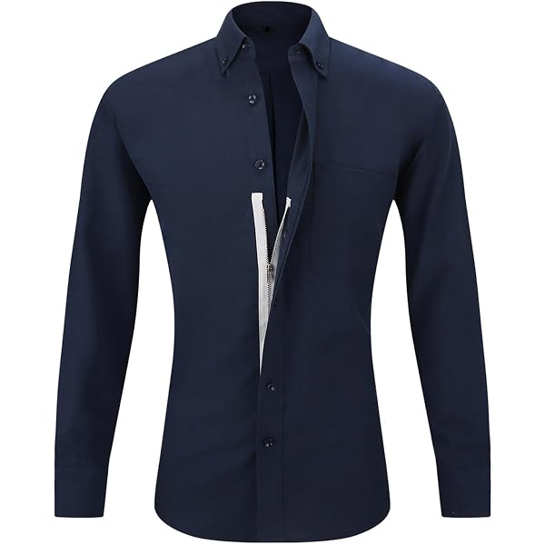 Men's Button Down Long Sleeve Dress Shirt Half Hidden Zipper Wrinkle-Free  Poplin Shirt Classic Fit Tops Black at Amazon Men's Clothing store