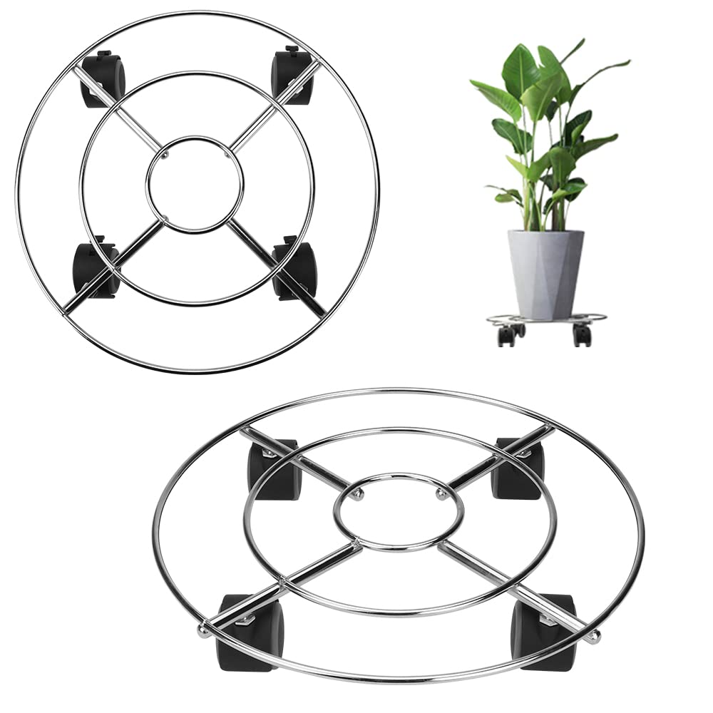 NunDunco Metal Plant Caddy with Wheels - 30cm x 30cm Plant Holder Floor Flower Supports - Heavy Duty Rustproof Metal Plant Dolly for Indoor Outdoor Home Garden (2pack)