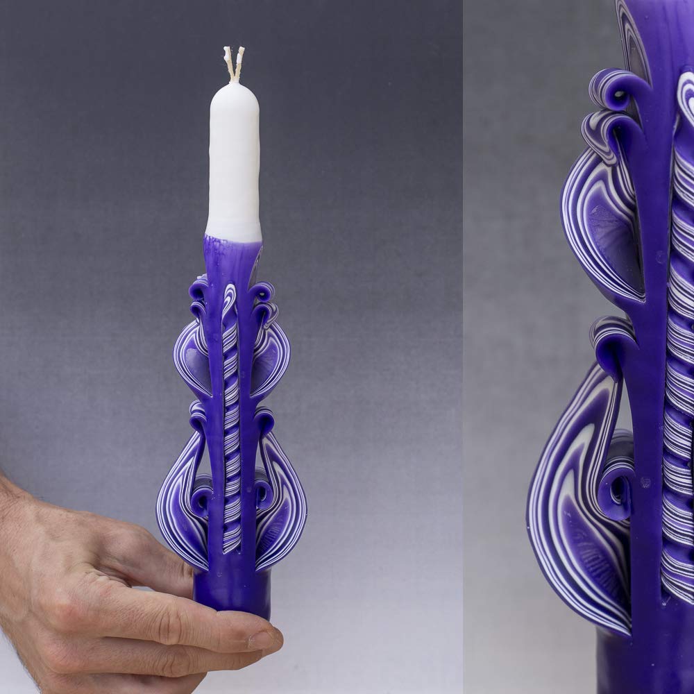 Jewish Havdalah Candle Kosher Purple and White Judaica Gift Multi Wick