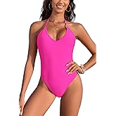 SHEKINI Women's Deep V Neck Bathing Suit Thong Sexy Backless Adjustable Tie One Piece Swimsuits