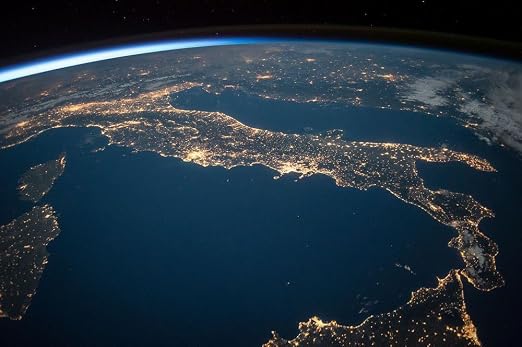 Amazon Com Laminated 30x20 Inches Poster International Space Station View Space Night Earth Italy Mediterranean Ocean Sea Lights Cosmos Stars Astronauts Spaceship Nasa Science Orbiting Flyover Posters Prints