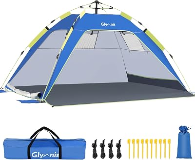Glymnis Pop Up Beach Tent 3-4 Person Instant UV Protection 2 Doors