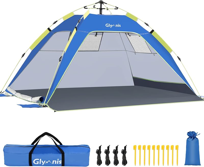 Glymnis Pop Up Beach Tent 3-4 Person Instant UV Protection 2 Doors