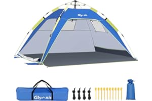 Glymnis Pop Up Beach Tent Sun Shade Shelter for 3-4 Person with UPF 50+, Lightweight & Easy Setup, Vent Windows & Zippered Door, Extended Floor Family Instant Beach Tent