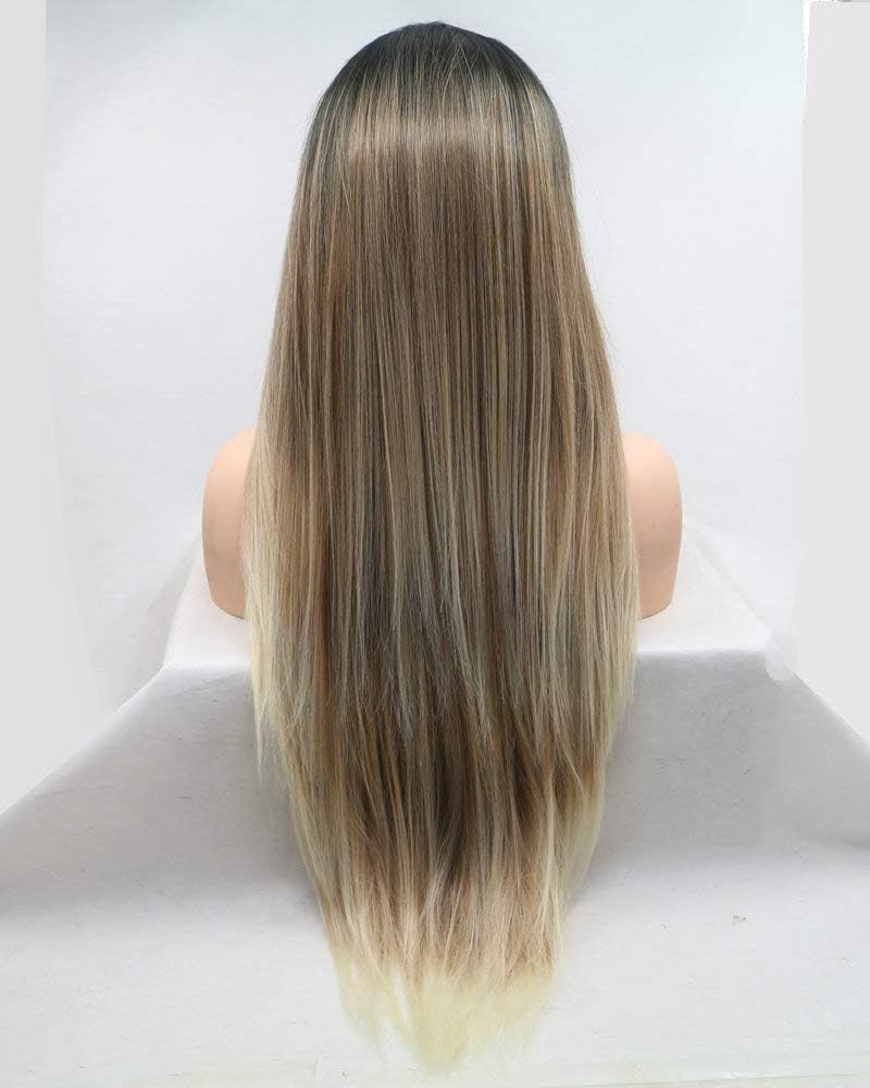 Drag Queen Dark Roots Ombre Brown Blonde Lace Front Wigs For Women Ladies Long Synthetic Hair Wavy Cosplay Wig - Image 3