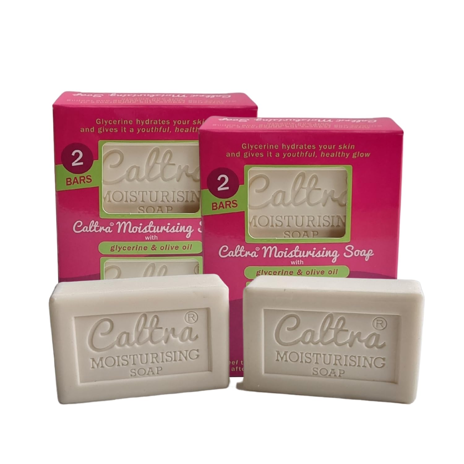 Caltra Moisturising Soap Bar with Olive Oil & Glycerine, Vegan, No SLS or Parabens, Natural Organic Softens & Nourishes Body Hand & Face Soap for Men Women (2 Pack (4 Soaps))