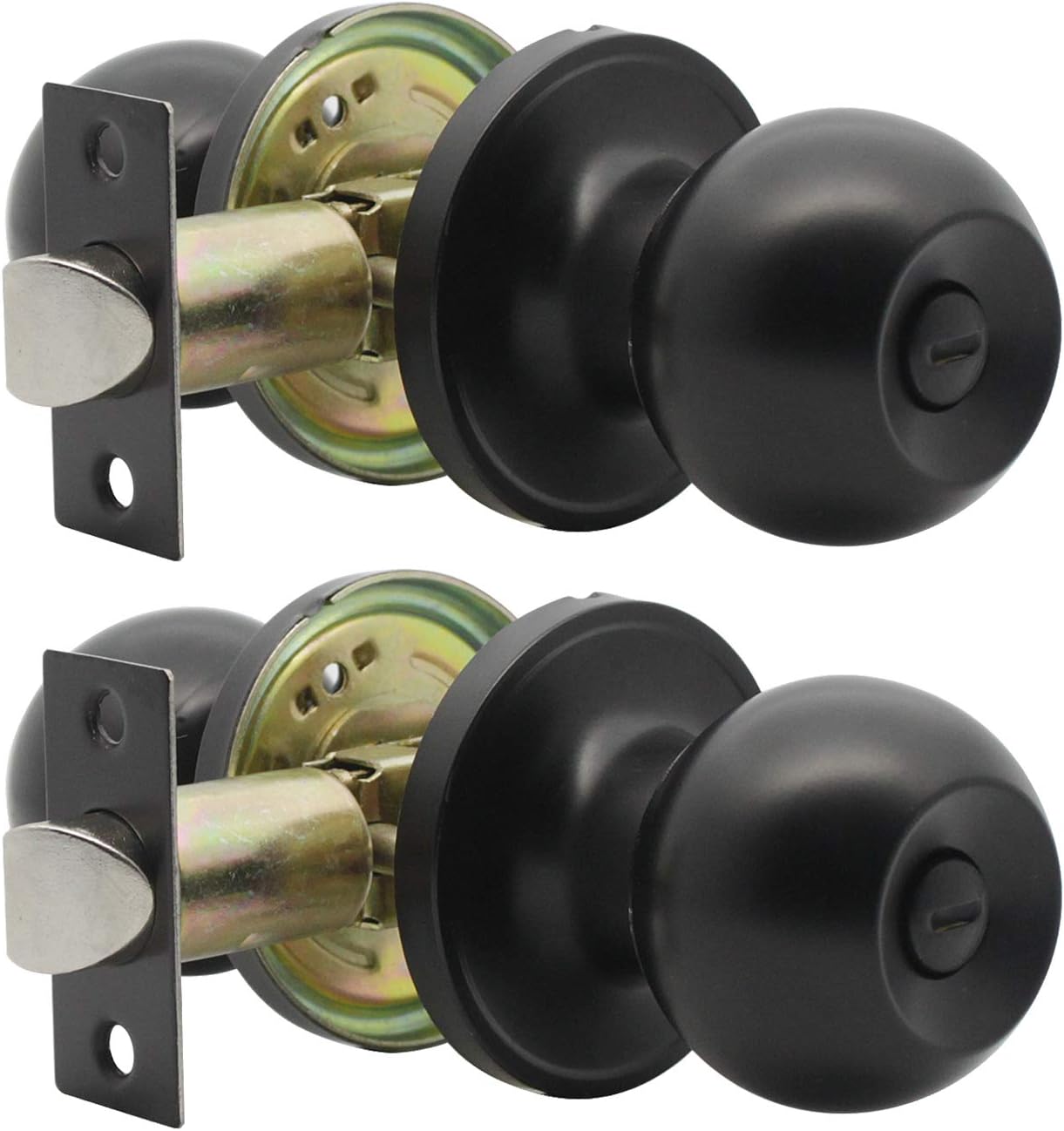 KNOBWELL 2 Pack Interior Door Knobs Privacy Door Knob, Locking Door Knob for Bed or Bath Function Interior Door Use, Matte Black, Round Shape