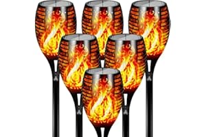Otdair 96 LED Solar Lights Outdoor Upgraded 6 Pack, 43" Tall & Super Larger Size, Waterproof Tiki Torches for Outside, 2200mAh Solar Solar Torch Light with Flickering Flame for Path Yard Garden