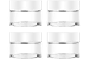 4 Pack 1oz Small Glass Containers with Lids, Tecohouse Glass Jars with White Lids & Inner Liners, Mini Travel Toiletries Container for Slime, Makeup, Cream, Lotion, Cosmetic