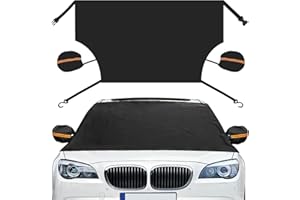 QUICTO Car Windshield Snow Cover, with Removable Mirror Cover Protector, 94.5×57.1Inch Car Windshield Four Seasons Climate Sun Visor Snow Shield, Protects Against Snow, Ice, UV Rays and Frost (Black)