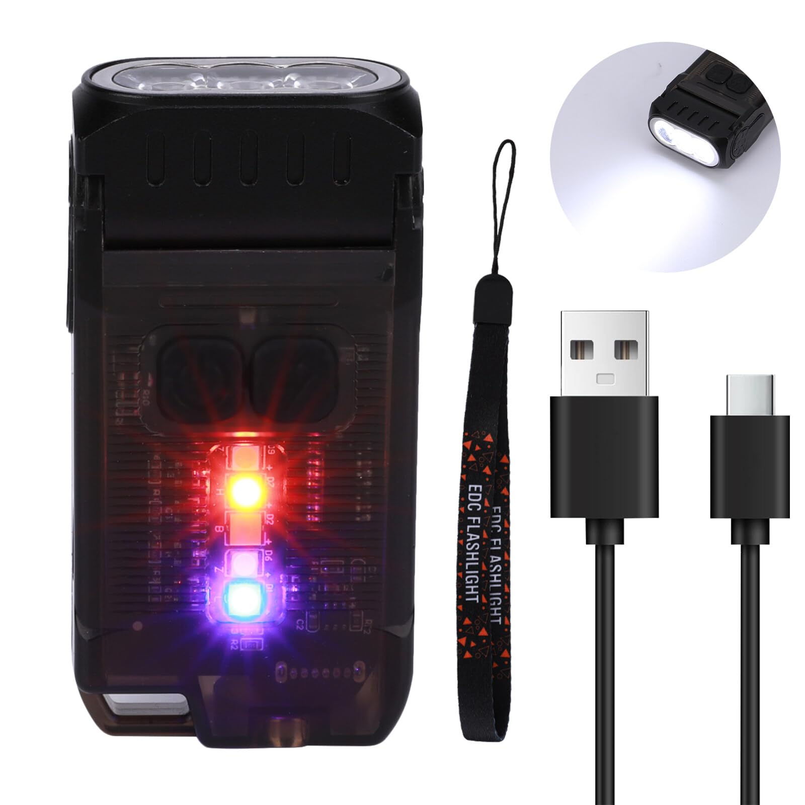 AWSGHLF V15 EDC Pocket Torch - Small Powerful Flashlight 180°Head Swivels USB-C Rechargeable Keyring Torch for Camping Emergency and Hiking Powerful Portable Gift