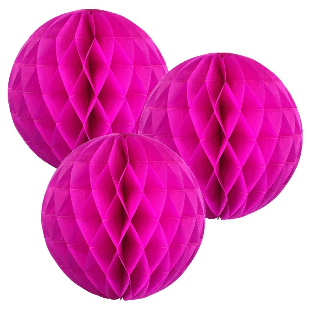 8"(20CM) Paper Honeycomb Balls (Pack of 3) Several Colours Available (Hot Pink)