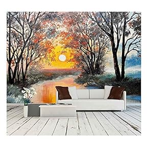 Oil Painting on Canvas - The River, Watercolor, Wallpaper, Tree - Removable Wall Mural | Self-Adhesive Large Wallpaper - 66x96 inches