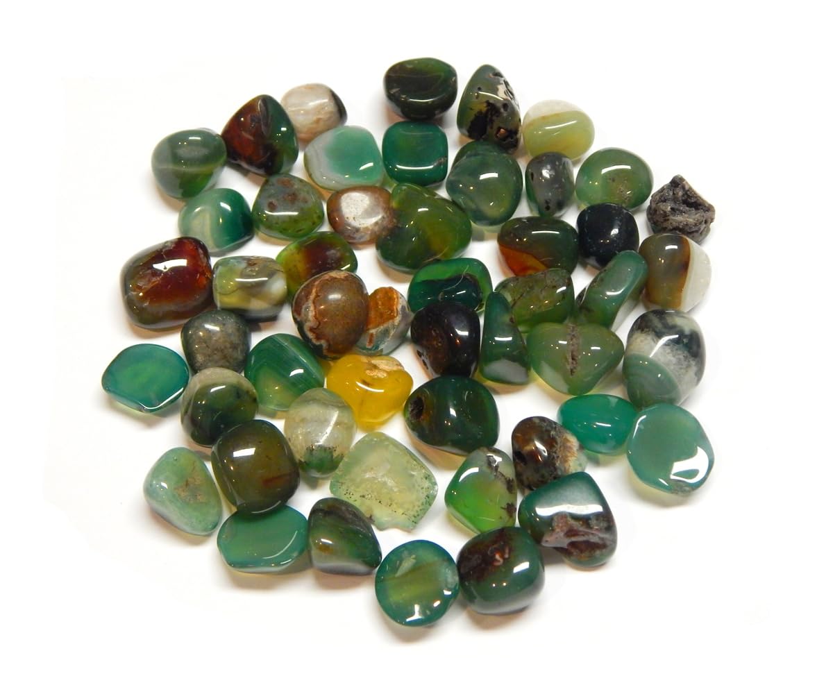 Perlin Pack of 50 Agate Gemstones Semi-Precious Stones Beads 9 mm ~ 15 mm Tumbled Stones Gemstone Semi-Precious Stone for Gemstone Game for Treasure Hunting and Decoration (Green)