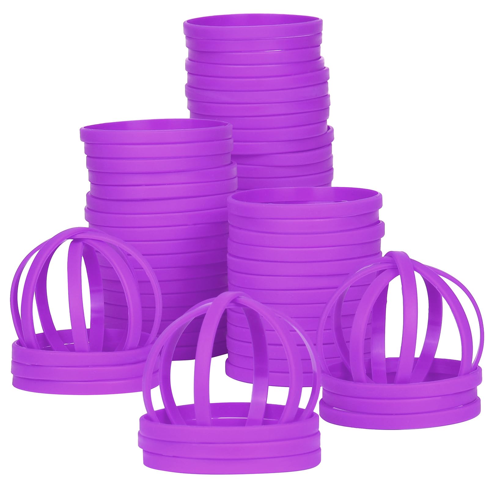 LVNRIDS 50 PCS Silicone Wristbands Rubber Bracelets 7 inch Length Sports Elastic Wristband Bracelet Bulk Gifts for Boys Girls Teacher Student Party Purple