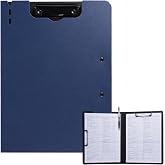 FRETONBA Clipboard Folder, A4 Foldable Blue | Low-Profile Horizontal &amp; Vertical Double Metal Clips, 360&deg; Foldable, File Cover Folder with Pen Holder for Office &amp; School