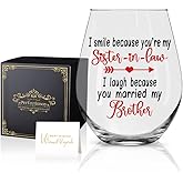 Perfectinsoy Sister Funny Wine Glass with Gift Box, Sister in Law Gifts for Sister in Law Women Soul Sister Big Sister Little Sister Birthday Bride Bridal Shower Engagement Party Wedding Christmas