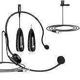 KIMAFUN Wireless Microphone System, 2.4G Wireless Headset and Lavalier Lapel Microphones for iPhone, Android Phone, Laptop and Speaker, Designed for Teaching, Recording, Vlog, Broadcast, G102-3