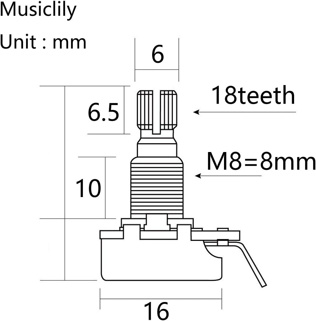 Musiclily Pro Brass Thread Mini Metric Sized Control Pots A25K Aduio Taper Potentiometers for Guitar (Set of 2) - Image 3