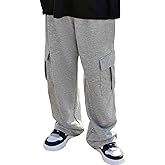 Ltvoo Boys Baggy Pants Casual Cargo Pants Elastic Waist Loose Sweatpants Workout Jogging Trousers with Pockets for 7-14Y
