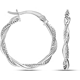Charmsy 925 Sterling Silver Hoop Earrings for Women | Classic Round Twisted Italian Double Layered Click-Top Earring Hoops