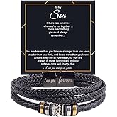 DivaGlamz To My Son/Grandson Bracelet From Mom Grandmother, Forever Linked Together Black Braided Leather Infinity Knot Inspirational Bracelets Engraved Love You Forever Birthday Gift Jewelry