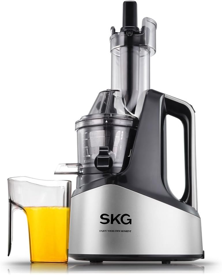 SKG Slow Masticating Juicer Extractor with Wide Chute (240W AC Motor, 43 RPMs, 3 Inches Big Mouth) Anti-Oxidation Lower Noisy - Vertical Masticating Cold Press Juicer-Silver