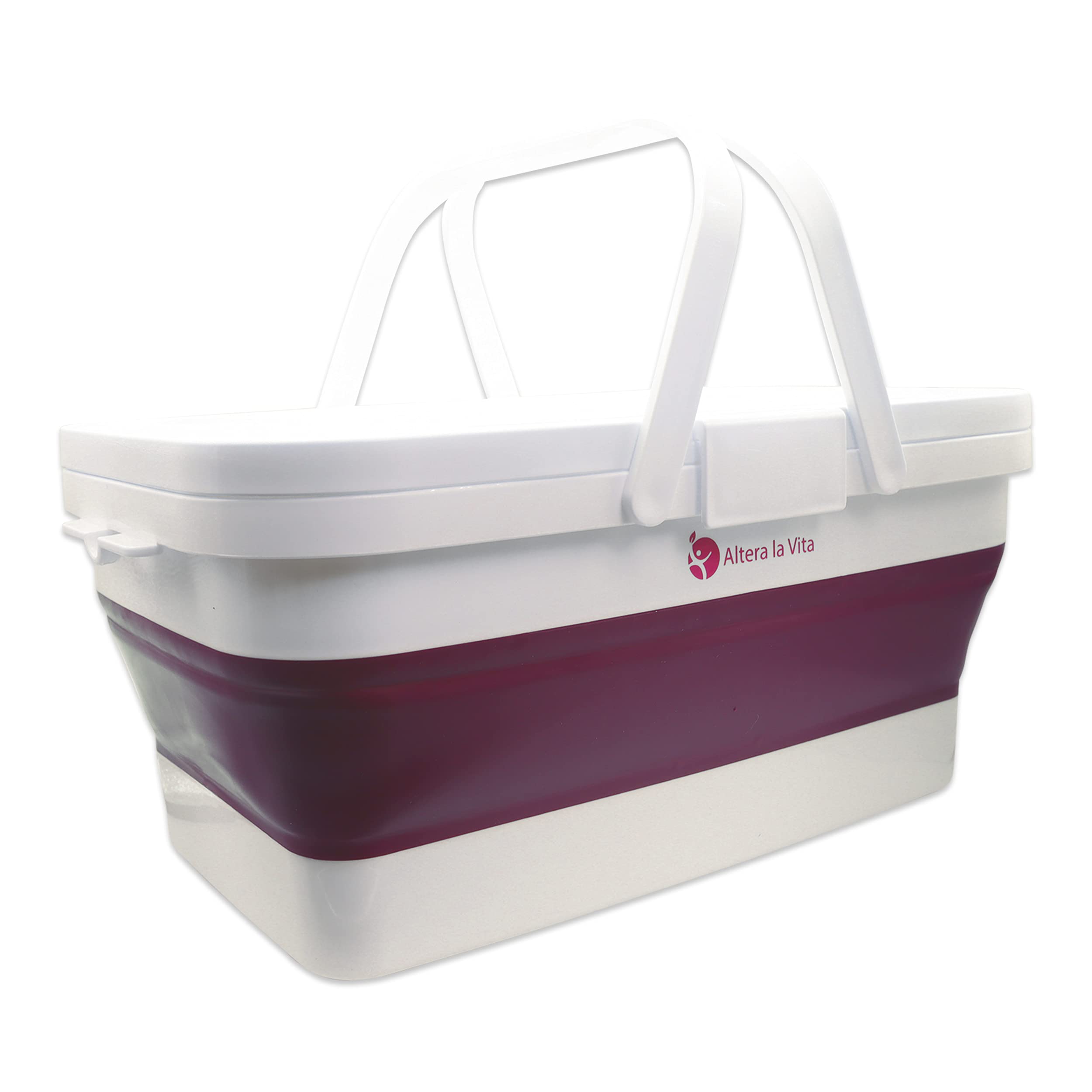 Altera la Vita Picnic Basket Shopping Basket Foldable with Lid and Table Foldable 15 Litres Waterproof for Camping Hiking Motorhome