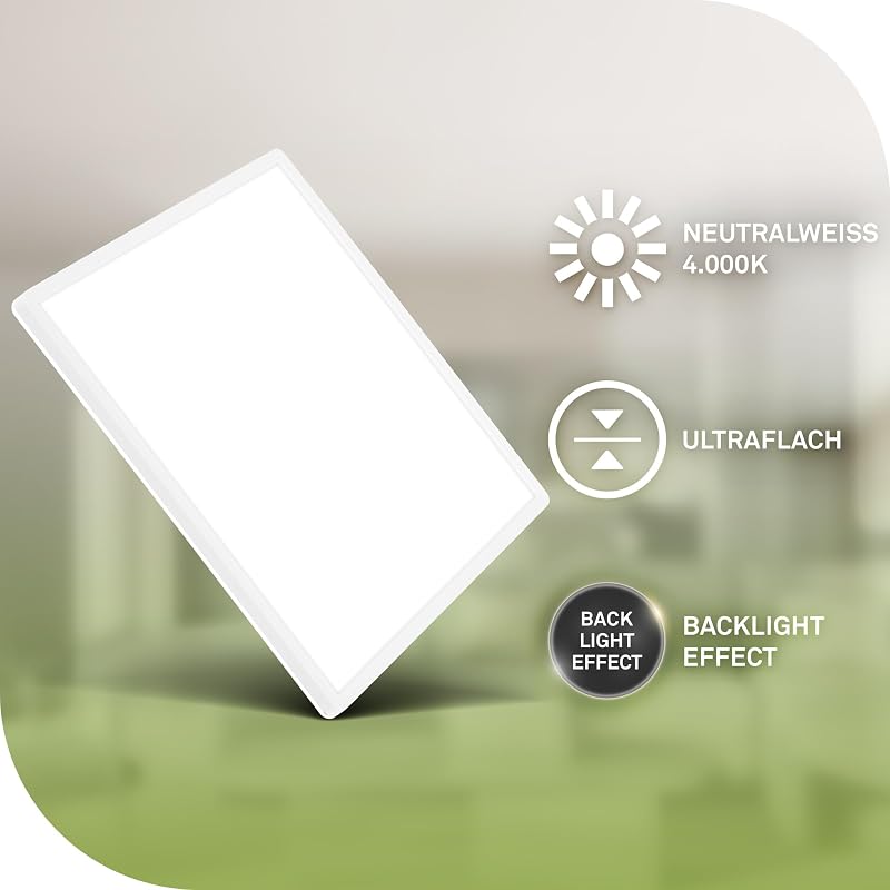 - LED Deckenlampe mit EEK A Lichtquelle, 14W, 3000lm, flach, indirektes Licht, Lampe, Deckenleuchte, Wohnzimmerlampe, LED Panel, Küchenlampe, Flur, 42x42x3 cm, Weiß
